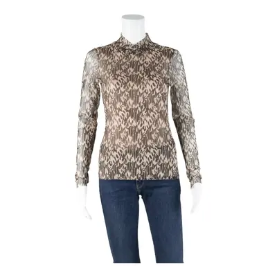 TED BAKER Womens Printed Top Brown High Neck Long Sleeve Crazy Pattern S