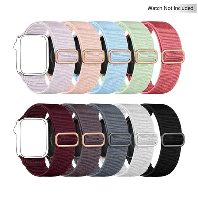 Stretchy Solo Loop Smartwatch Band Compatible with iWatch 38/40/41/42/44/45/49mm, 10pcs Soft Nylon Elastic Braided Smart Watc...