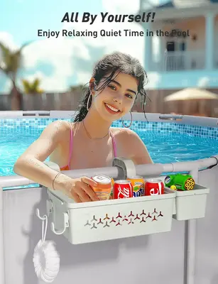 Poolside Storeage Basket - Pool accessories - Storeage Box - 2 Packs - Poolside Cup Holder and Hooks - Gray - Above Ground Po...