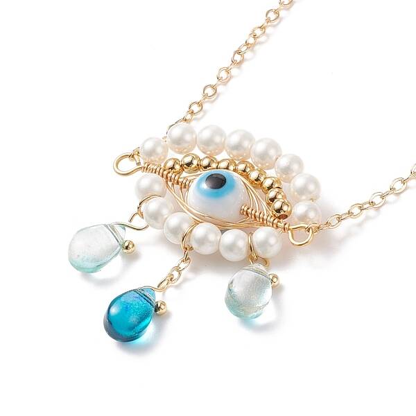 Shell Pearl & Lampwork Braided Horse Eye Pendant Necklace