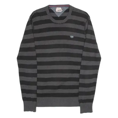 TOMMY HILFIGER THD Womens Patterned Jumper Grey Striped 90s Tight Knit M