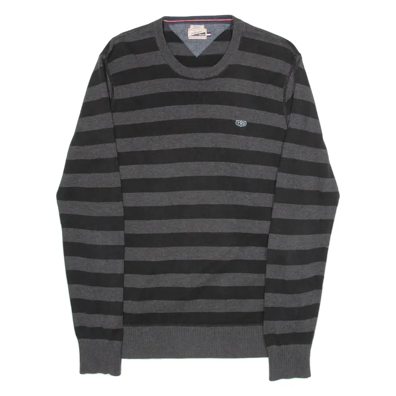 TOMMY HILFIGER THD Womens Patterned Jumper Grey Striped 90s Tight Knit M