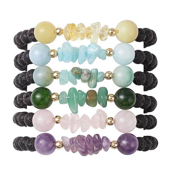 5Pcs Natural Gemstone Round Beads Stretch Bracelet Sets for Women