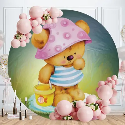 Aperturee Little Teddy Bear Round Baby Shower Backdrop