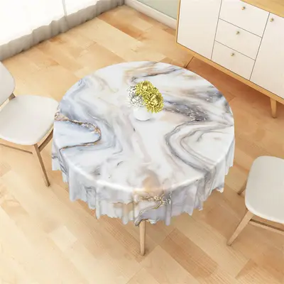 Simple White Marble Texture Pattern Round Tablecloth - Aperturee