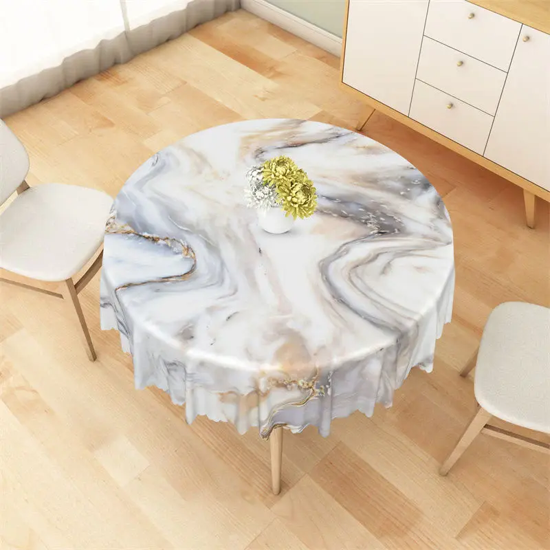 Simple White Marble Texture Pattern Round Tablecloth - Aperturee