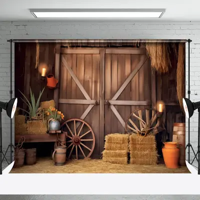 Vintage Rustic Stacked Hay Barrel Wood Barn Backdrop - Aperturee