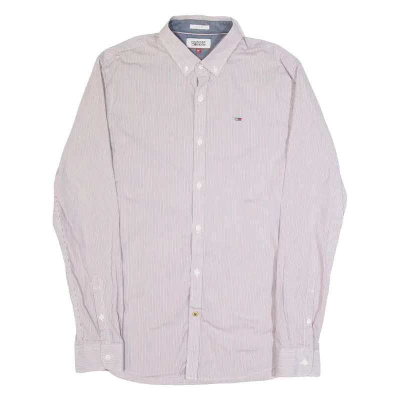 TOMMY HILFIGER HILFIGER DENIM Slim Fit Mens Shirt Red Pinstripe Long Sleeve M