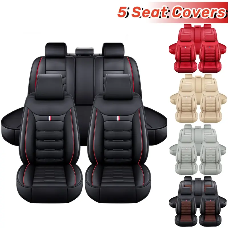 Pickup Car 5 Seat Covers PU Leather Front Rear Cushion Pad Protector Mat , Universal Fits For Ford F150 F250 F350 F450 Chevro...