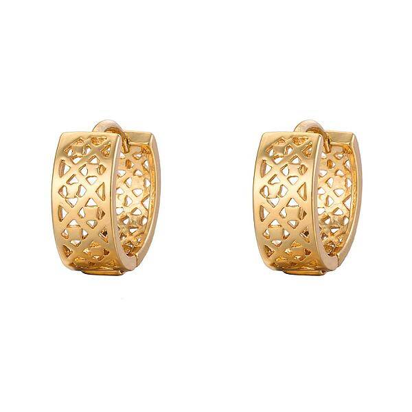Real 18K Gold Plated Brass Hollow Hoop Earrings