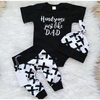 3Pcs Newborn Infant Baby Boy Clothes Bodysuit Short Sleeve Romper +Long Pants+ Beanie Hat Set