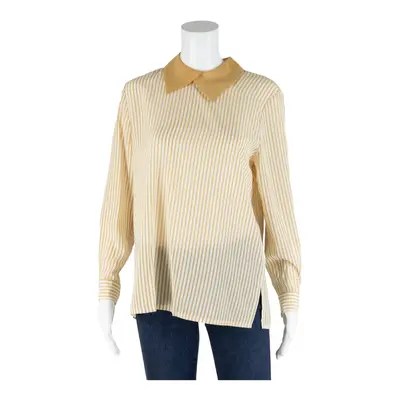 DIAS Blouse Beige Collared Striped Long Sleeve Womens M