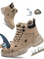 Men's Solid Color Lace Up Anti-slip & Anti-puncture Work Shoes, Casual Comfortable Safe Work Shoes, Steel Toe Boots, Fashi...