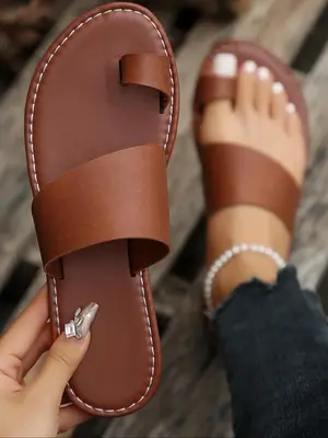 Women's Fashionable Plain Color Toe Thong Slippers, Casual Comfortable Flat SandalsĀ Slippers for Women for Beach, Non-slip S...