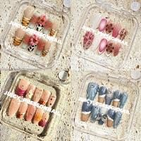 【 Floral Design】 Juicy Nails Collection Press-On Nail Set Cateyes Reusable, Easy to Apply,Handmade Coffin Almond Press-On...