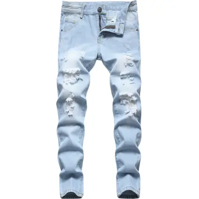Boy's Ripped Jeans Skinny Fit Destroyed Distressed Fashion Comfy Denim Jeans Pants