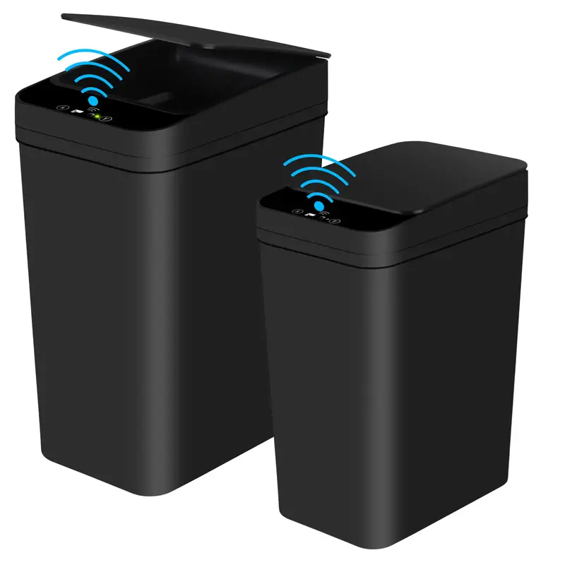 2 Pack 4 Gallon and 2.2 Gallon Bathroom Automatic Trash Can Touchless Smart Motion Sensor Garbage Can with Lids Small Narrow ...