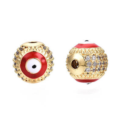Brass Micro Pave Cubic Zirconia Beads