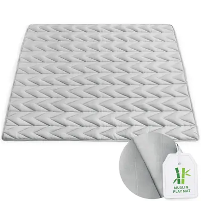Muslin Solid Grey Play Mat Playpen Mat - Breathable Large Padded Foam Soft Non-slip Summer Floor Mat Indoor Outdoor Activity ...