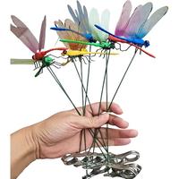 12 Pieces Fake Dragonfly Pole Clips, Four Colors Set, Outdoor 3D Dragonfly Garden Decor Clips, Outdoor Dragonfly Decoration W...