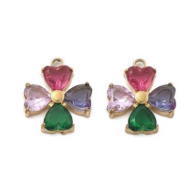 304 Stainless Steel Micro Pave Cubic Zirconia Charms