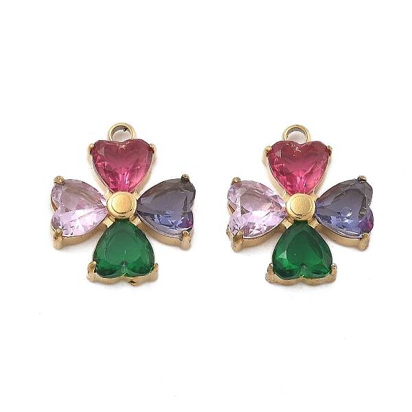 304 Stainless Steel Micro Pave Cubic Zirconia Charms
