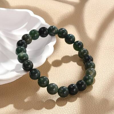 Natural Moss Agate Beads Stretch Bracelets