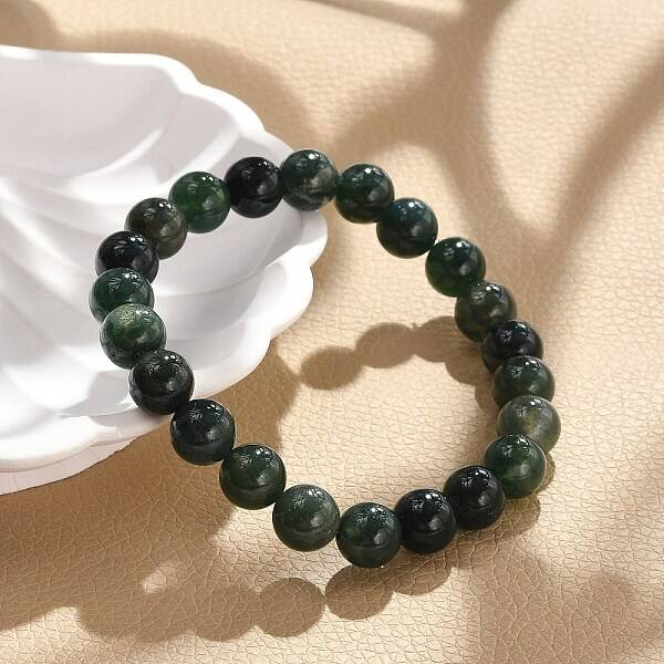 Natural Moss Agate Beads Stretch Bracelets