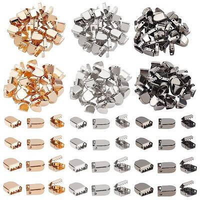 180Pcs 6 Style Zinc Alloy Ribbon Crimp Ends