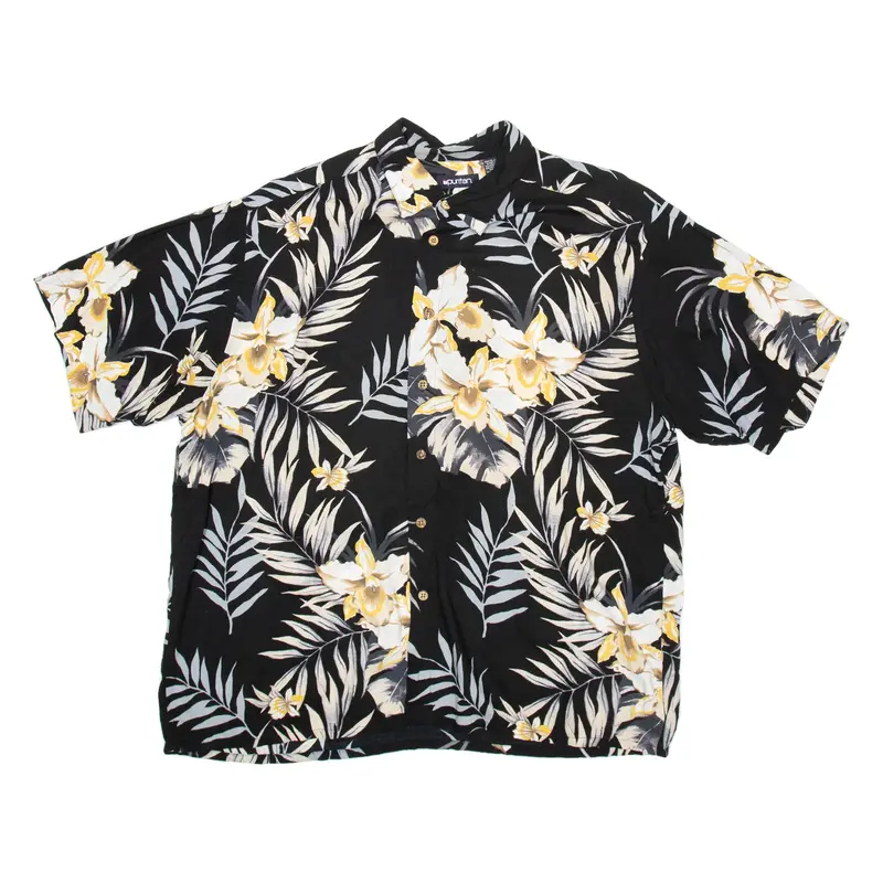PURITAN Mens Hawaiian Shirt Black Floral XL