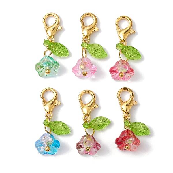 30Pcs 6 Styles Flower & Leaf Acrylic Pendant Decorations