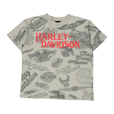 Harley Davidson Graphic T-Shirt - XL Cream Cotton
