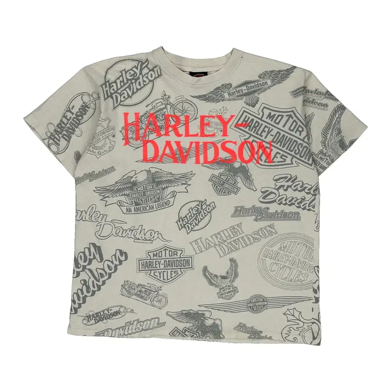 Harley Davidson Graphic T-Shirt - XL Cream Cotton