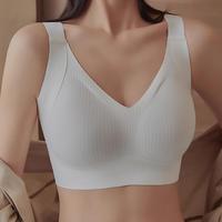 3PCS Ribbed Push Up Seamless Bra Set Soft Comfortable - Solid Four breasted Adjustable Straps & Wire-Free Support for Daily W...