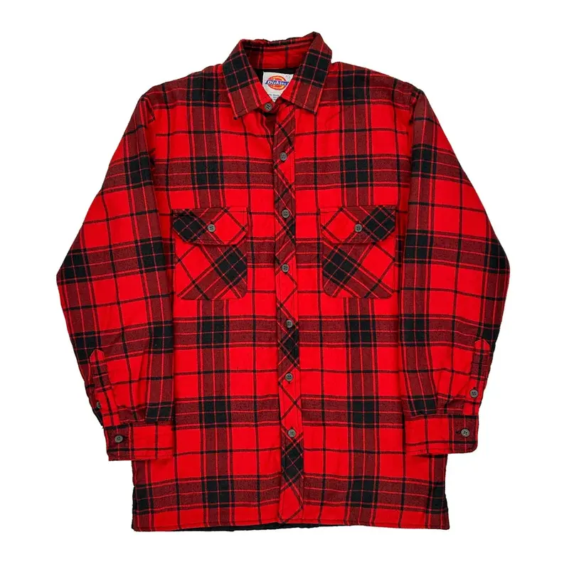 Dickies Checked Flannel Shirt - Medium Red Polyester Blend