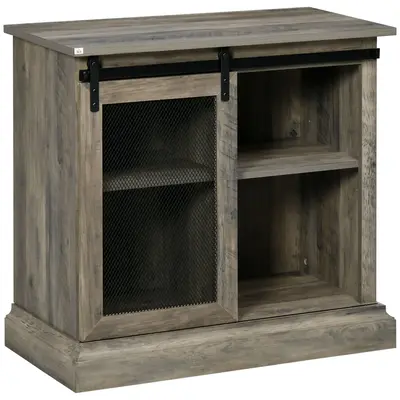 HOMCOM Farmhouse Kitchen Sideboard, Buffet Cabinet with Sliding Barn Door and Adjustable Shelves for Living Room