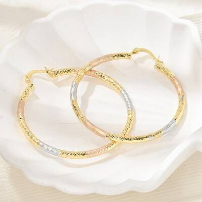 Brass Two Tone Twist Hoop Earrings