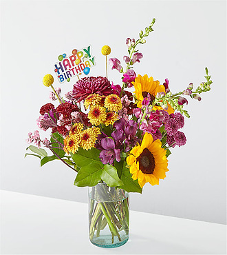 Pop of Whimsy Bouquet and Happy Birthday Topper
