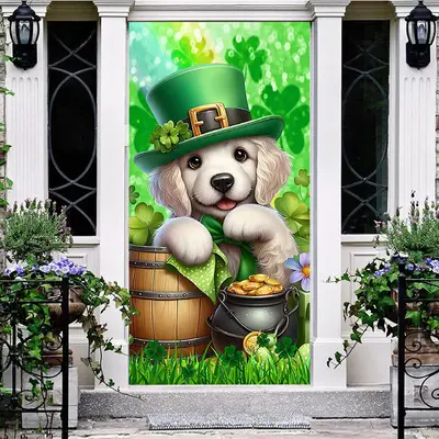Aperturee Golden Retriever Green St Patricks Day Door Cover, 30x80 Inch, 28.48 USD, st patricks day door covers, ANML077A-A