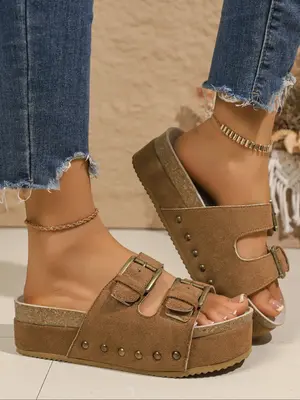 Women's Fashionable Plain Color Platform Sandals, Casual Comfortable Slide Sandals for Summer, Lightweight Design Slides for ...