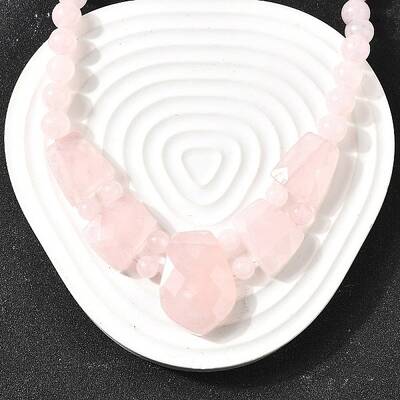 Natural Rose Quartz Faceted Bib Graduated Beaded Necklaces for Women