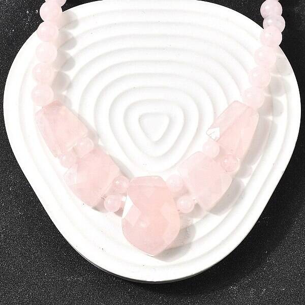 Natural Rose Quartz Faceted Bib Graduated Beaded Necklaces for Women