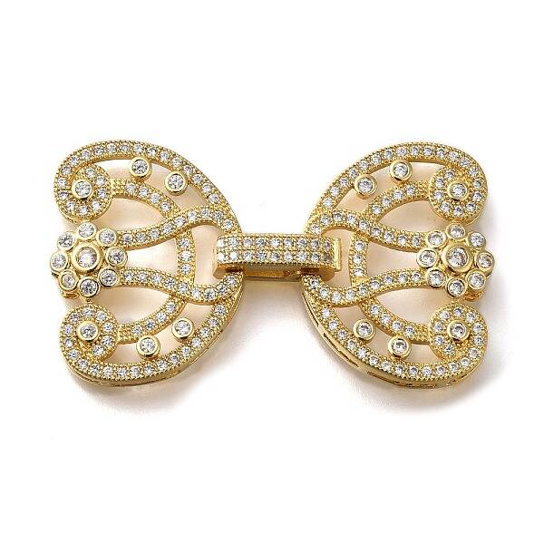 Rack Plating Flower Brass Micro Pave Clear Cubic Zirconia Fold Over Clasps