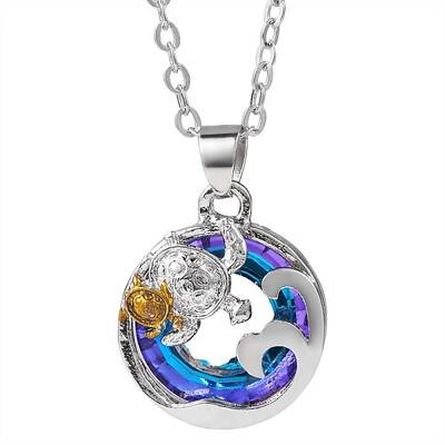 Mother's Day Double Turtle and Wave Alloy Pendant Necklace with Rhinestone