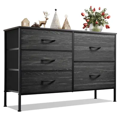 WLIVE 5-Drawer Modern Multi-Function Dresser | Steel Frame Storage Organization / Adjustable Feet | 39.4''L x 26.8''H, Wood T...