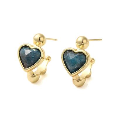 Natural Apatite Heart Stud Earrings