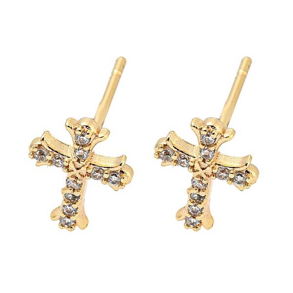 Brass with Micro Pave Cubic Zirconia Stud Earrings
