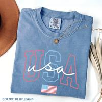 Comfort Colors USA Shirt – 4th of July Patriotic Tee for Women, Oversized American Flag T-Shirt, Red White Blue Summer Grap...