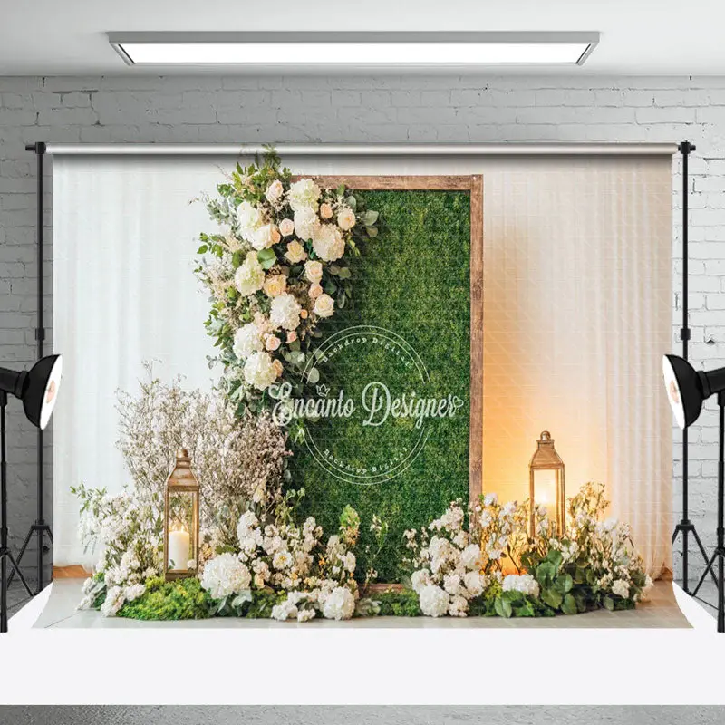 Greenery Wall Floral Warm Light Wedding Backdrop - Aperturee