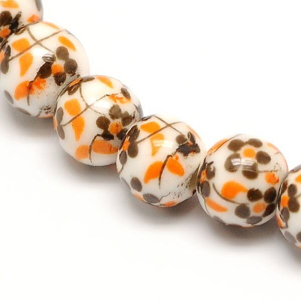 Handmade Flower Printed Porcelain Ceramic Beads Strands